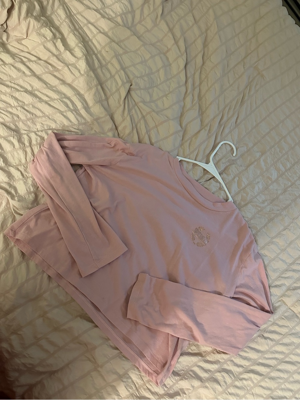 PINK Cropped Long Sleeve Light Pink Shirt Size S
